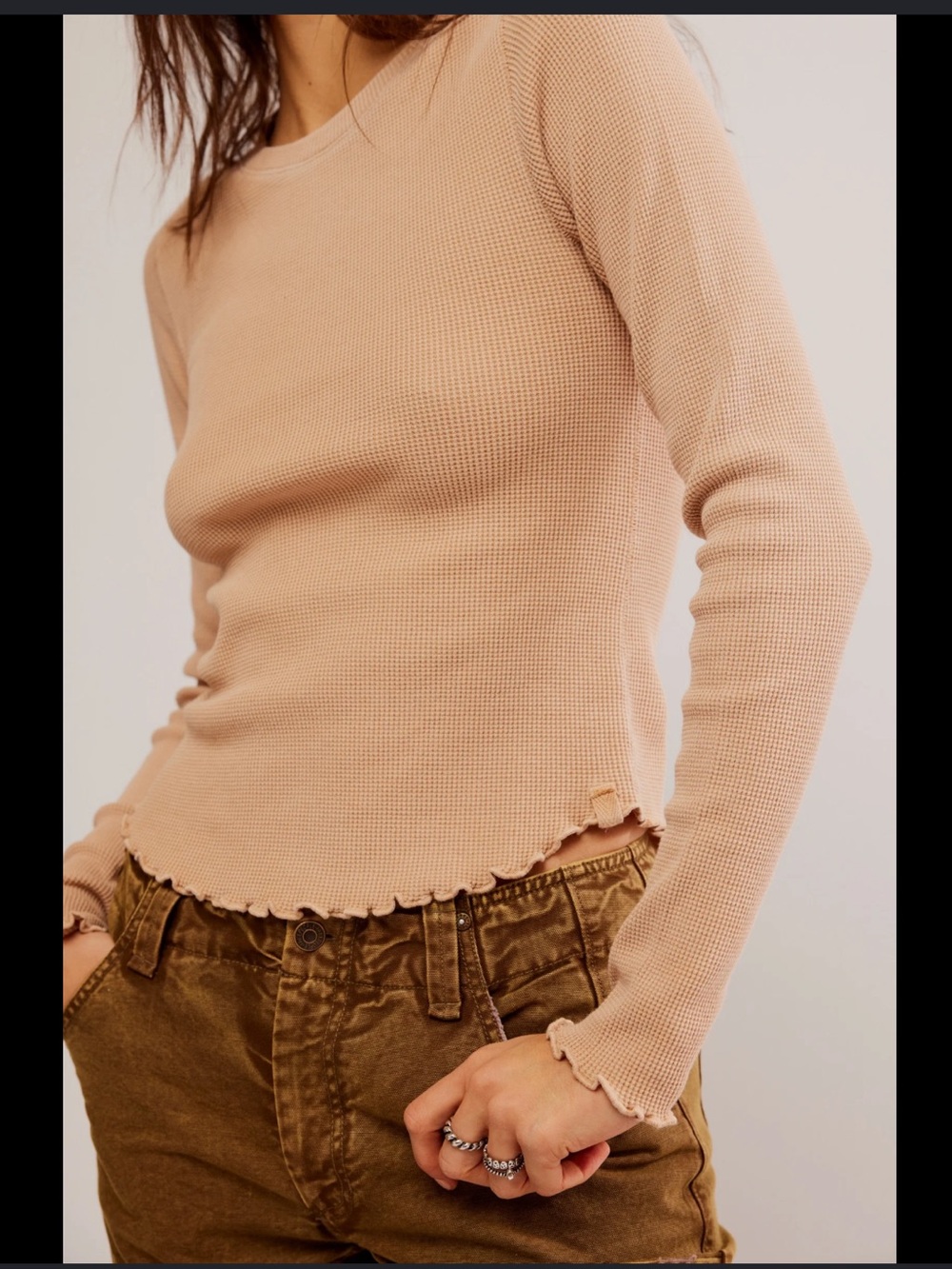 Free People We the Free Easy Does it Curved Hem XS Thermal Waffle Tee